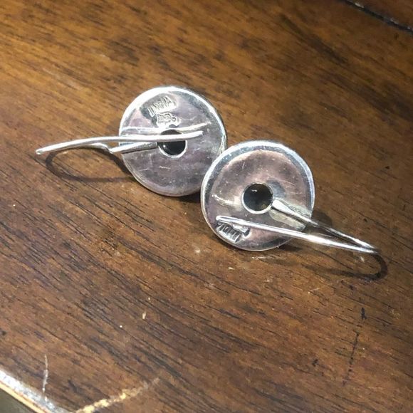 VINTAGE Blue Moonstone Cabochon Sterling Silver Oxidized Earrings - Picture 9 of 10